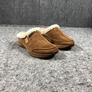 Taos Womens 8 Brown Suede Mule Slippers Faux Fur Lined Cozy House Shoes